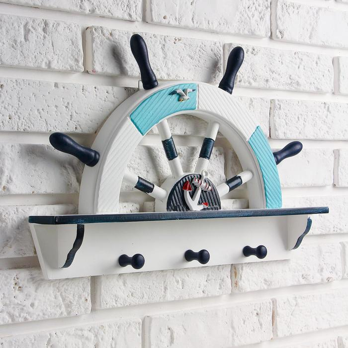 Вешалка интерьерная «Штурвал», 3 крючка, бело-синяя, 45 х 28 х 5 см Вешалка интерьерная «Штурвал», 3 крючка, бело-синяя, 45 х 28 х 5 см