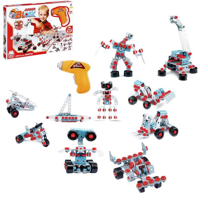 Конструктор &laquo;Юный инженер&raquo; с шуруповёртом, работает от батареек, 552 детали