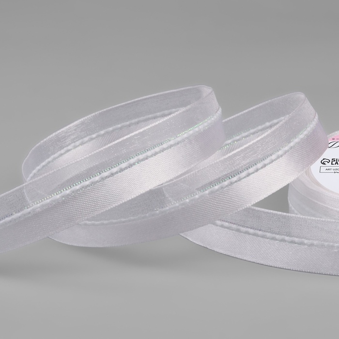 Лента декоративная, капроновая/атласная, 15 мм, 9 &plusmn; 0,5 м, цвет белый