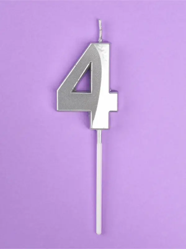 Свеча в торт на шпажке &laquo;Грань&raquo;, цифра 4, серебро, 5 см