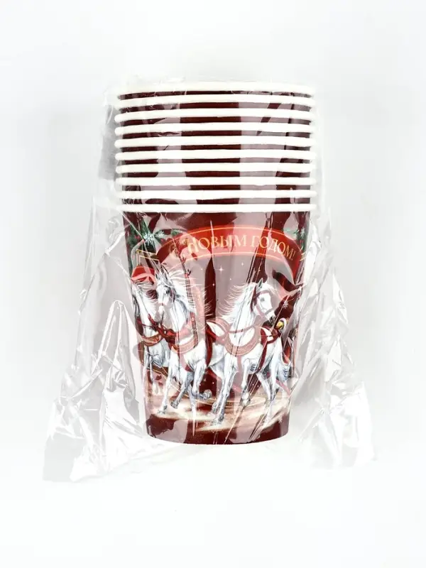 Стакан бумажный "Три лошадки" , красный (250 мл)