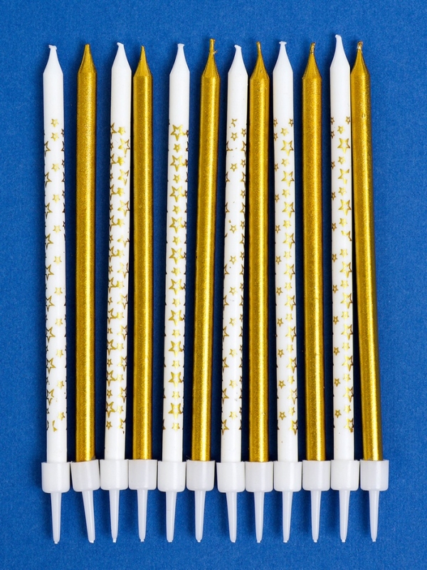 Набор свечей для торта "Звёздочки", 12 шт. золотой и белый
