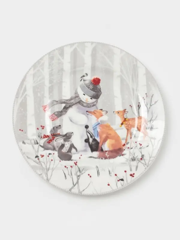 Набор тарелок новогодних &laquo;Снежные забавы&raquo;, 2 шт., d=25.5 см, керамика, подарочная упаковка, белый