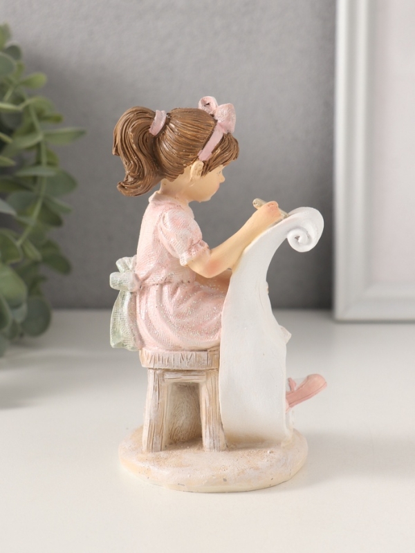 Сувенир полистоун "Девочка рисует, с котиком" розовый 7,5х7х13 см