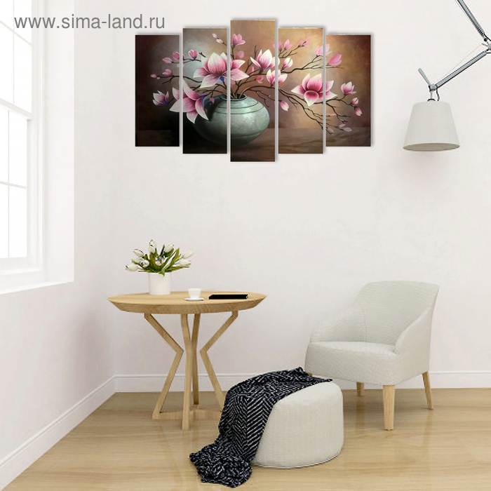 Картина модульная на подрамнике Картина модульная на подрамнике "Цветы в вазе" 2шт-25*71; 2шт-25*63; 1шт-25*80 125*80 см