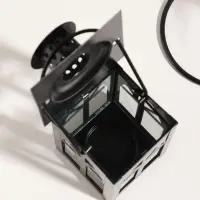 Подсвечник металл 1 свеча "Фонарь с подставкой" черный 23,5х10х10 см