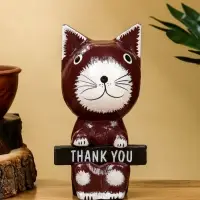 Сувенир "Кот с табличкой WELCOME" дерево 10х7х16 см, цв. бело-коричневый