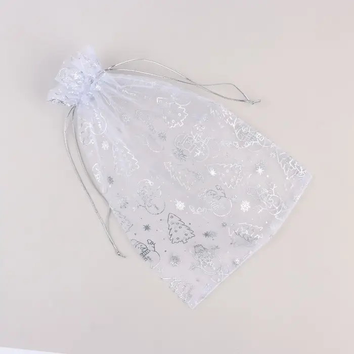 Мешочек подарочный &laquo;С Новым годом&raquo;, органза, серебристый, 20 х 30 см