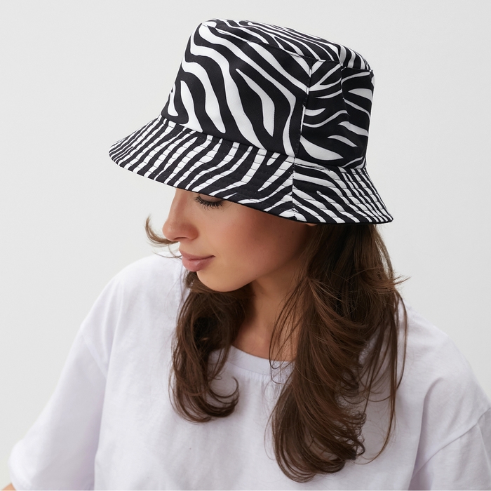 Панама женская MINAKU принт зебра, цвет чёрный/белый, р-р 56-58