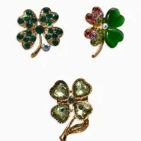 Броши "Клевер" (набор 3шт), цвет зелёный в золоте