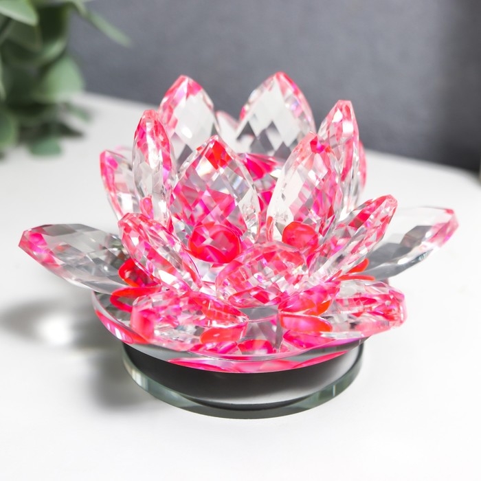 Сувенир стекло "Розовый лотос на подставке" вращается 5,5х9х9 см