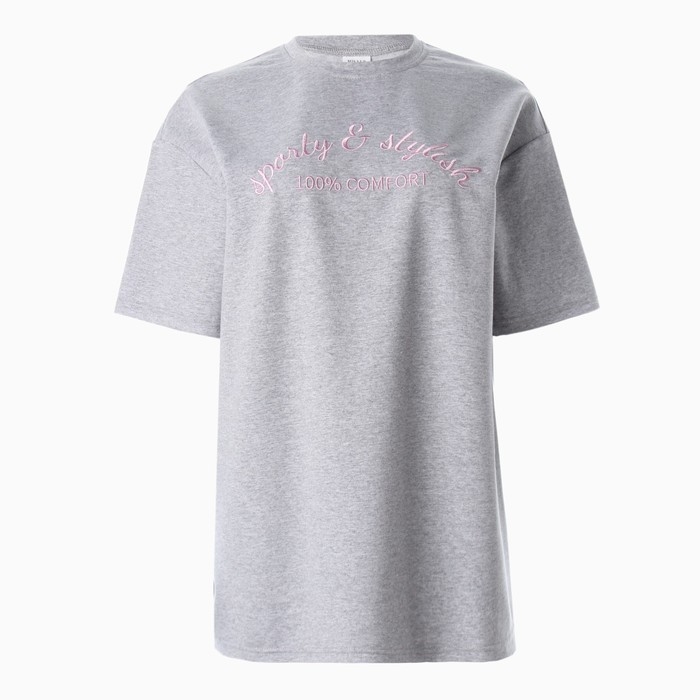 Футболка женская MINAKU OVERSIZE FIT: SPORTY & STYLISH цвет светло-серый, р-р 44 Футболка женская MINAKU OVERSIZE FIT: SPORTY & STYLISH цвет светло-серый, р-р 44