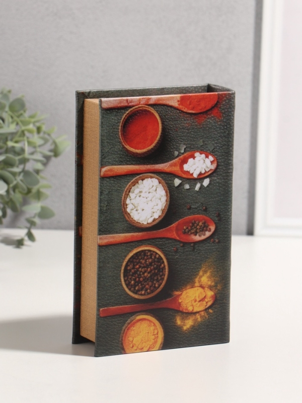 Сейф-книга дерево кожзам "Специи мира от А до Я" 3D тиснение 21х13х5 см