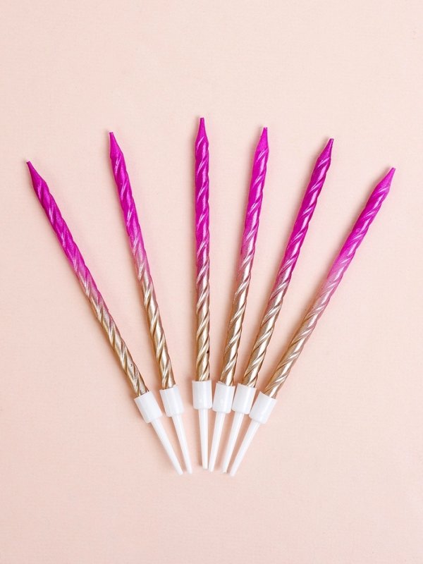 Свечи для торта "Высокая спираль", 6 шт, градиент розовый с золотым