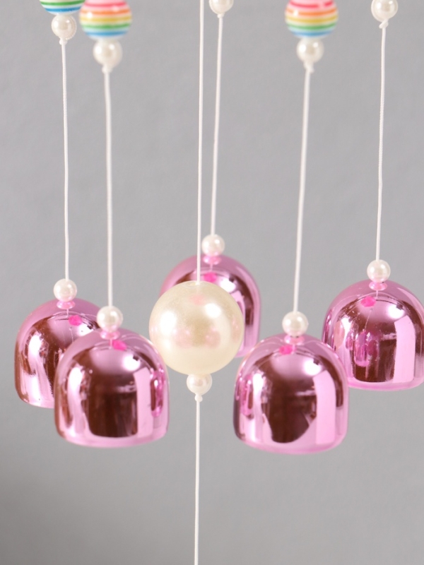 Музыка ветра металл от сглаза "Мишка с 6 колокольчиками" розовый h=53см