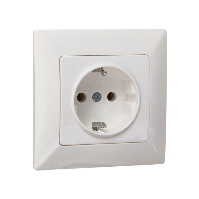 Розетка одноместная Luazon Lighting "Антей", 16 А, скрытая, с з/к, белая