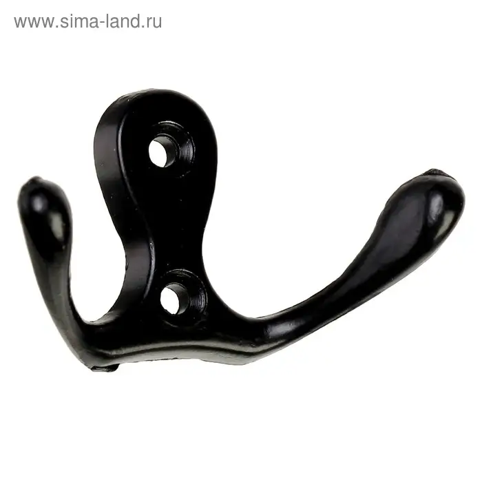 Крючок мебельный ТУНДРА TKd=003, двухрожковый, черный, 5 шт.
