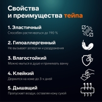 Кинезио-тейп, 2,5 см &times; 5 м, цвет синий