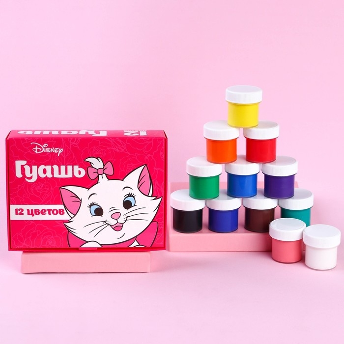Гуашь 12 цветов по 10 мл, Кошечка Мари