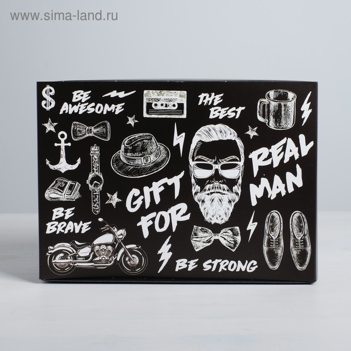 Коробка подарочная складная, упаковка, Gift for real man, 25 х 18 х 10 см