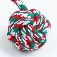Игрушка канатная "Мяч с ручками" для крупных собак, до 105 г, до 42 см, красно-бело-зелёная