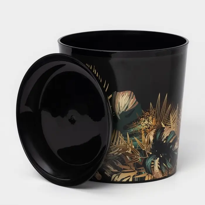 Горшок для цветов с поддоном Доляна &laquo;Голди. Листья&raquo;, 1,6 л, d=14 см, h=15,5 см, пластиковый, цвет чёрный