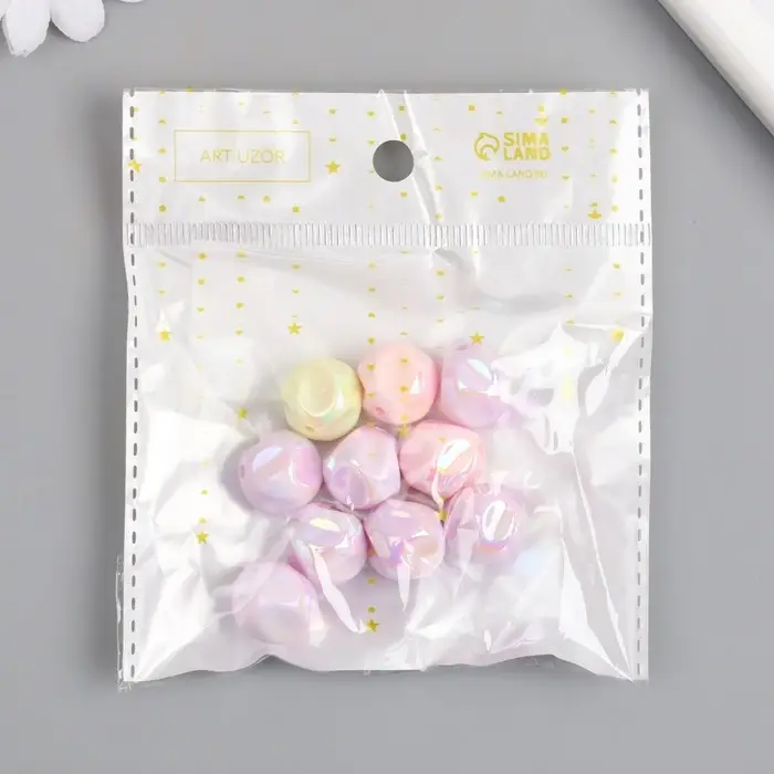 Бусина для творчества пластик "Мятый шарик" МИКС перламутр нежных цветов 1,5х1,5х1,5 см