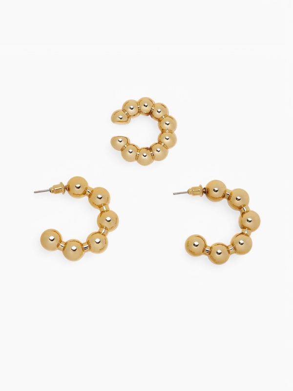 Набор серьги и каффы 3 шт &laquo;Бублики&raquo; дутые, цвет золото