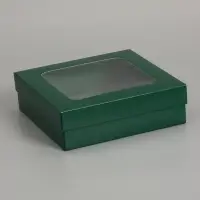 Коробка складная, крышка-дно, армейский зелёный, с окном 20 х 20 х 6 см
