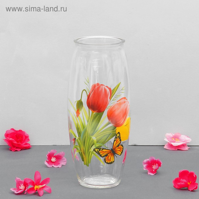 Ваза "Тюльпаны" с деколью, d=7см, H=23 см, V=1,15л