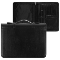 Папка деловая, искусственная кожа, для бумаг, 370 х 275 х 50 мм, с металлическим прижимом, с ручкой, 6Д52 &laquo;Люкс&raquo;, чёрная