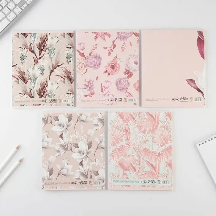 Тетрадь в клетку, 48 л., А5, на скрепке, блок №1 &laquo;Нежная ботаника&raquo; МИКС