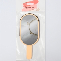 Зеркало с ручкой (1) б/увел 6,7*12/7,8*18см МОРОЖЕНОЕ пластик бежевый пакет QF