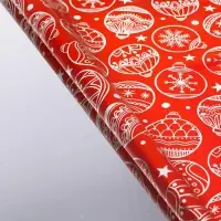 Плёнка упаковочная голография &laquo;Новогодние шарики&raquo;, красная 100&times;70 см