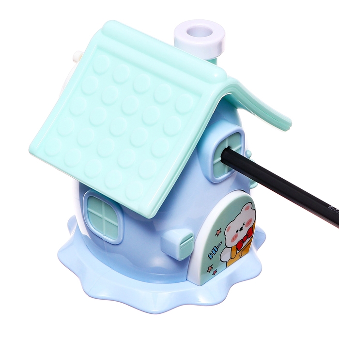 Точилка механическая с контейнером, 5 видов заточки, Домик синий