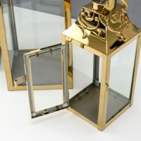 Подсвечник металл, стекло фонарь"Завитки"золото н-р 3 шт 55х18х18 37,5х14,5х14,5 26х10х10 см   54492