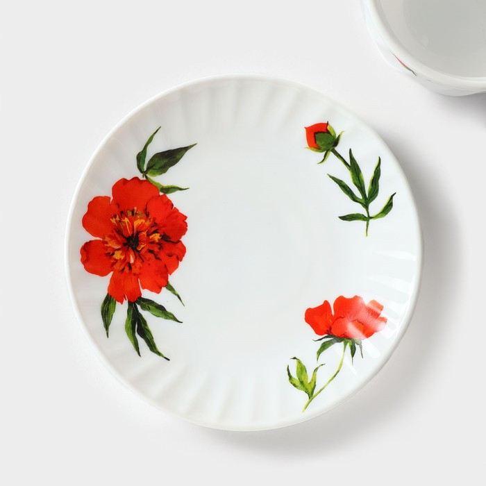 Сервиз чайный &laquo;Бархатная роза&raquo;, 12 предметов: чашка 200 мл, блюдце d=14 см, стеклокерамика, цвет белый