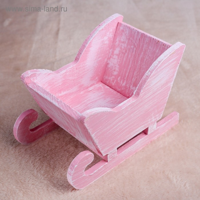 Новый год. Кашпо деревянное 20&times;12&times;13 см "Санки", розовая кисть Дарим Красиво