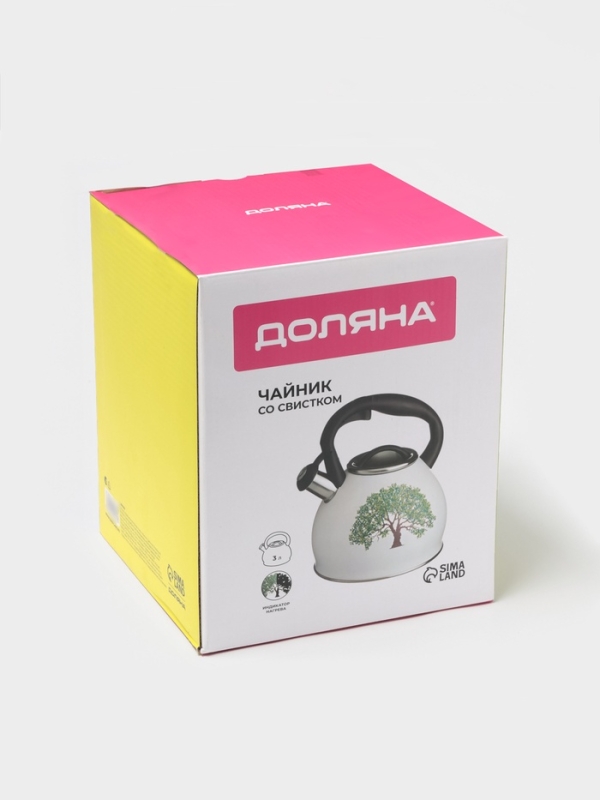 Чайник со свистком из нержавеющей стали Доляна Magic forest, 3 л, с индикатором нагрева, индукция