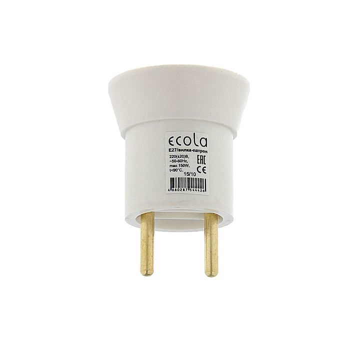Переходник Ecola, вилка-патрон, Е27, 40 х 55 мм, белый Переходник Ecola, вилка-патрон, Е27, 40 х 55 мм, белый