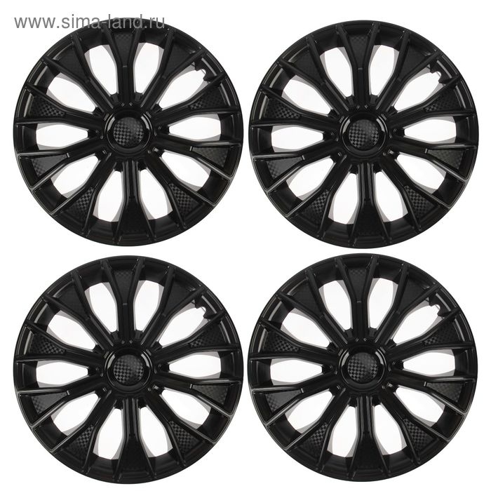 Колпаки колесные R15 Колпаки колесные R15 "ВОЛТЕК", черный глянец карбон, набор 4 шт.