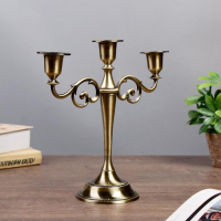 Подсвечник металл на 3 свечи "Лаконичность" цвет латуни 25,5х27х10 см