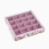 Коробка под 16 конфет с ячейками «Цветы», 19 х 19 х 3 см Коробка под 16 конфет с ячейками «Цветы», 19 х 19 х 3 см