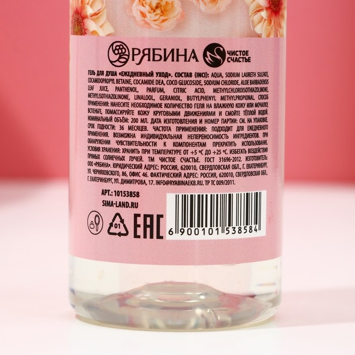 Подарочный набор косметики &laquo;Сияй от счастья!&raquo;, гель для душа 200 мл и мочалка для тела, ЧИСТОЕ СЧАСТЬЕ