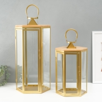 Подсвечник металл, дерево, фонарь"Шесть граней" набор 2 шт 22,5х19,5х38; 22,5х26х55 см Подсвечник металл, дерево, фонарь"Шесть граней" набор 2 шт 22,5х19,5х38; 22,5х26х55 см