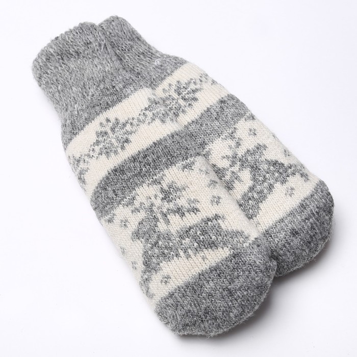 Новый год. Варежки женские шерстяные, цвет серый/белый, размер 20-22