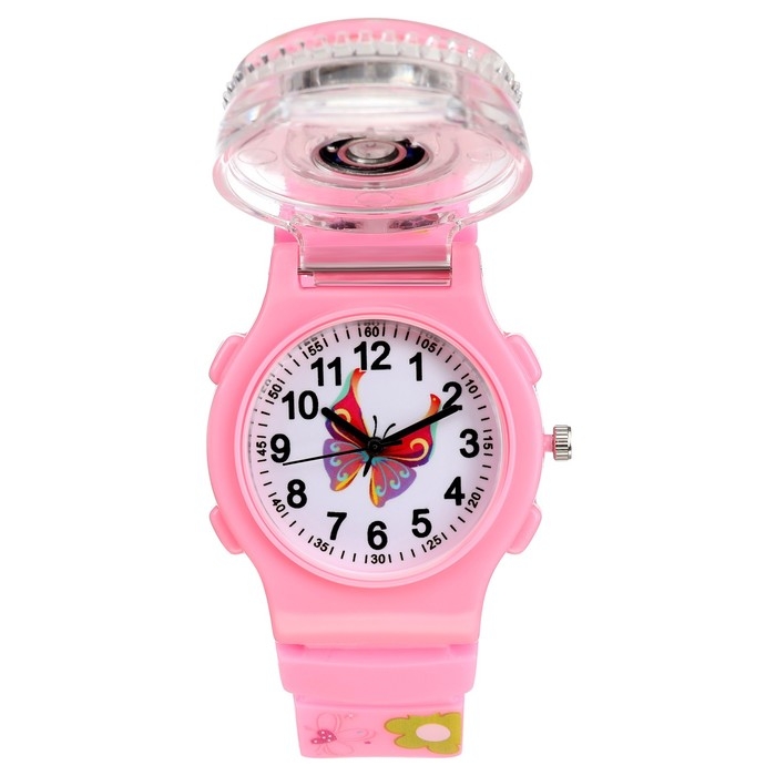 Часы наручные детские, Часы наручные детские, "Бабочки", d-3,5 см, ремешок силикон l-21,5 см