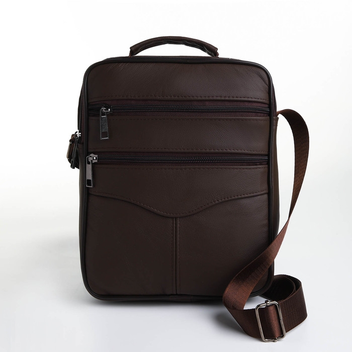 Сумка мужская на молниях, длинный ремень, цвет коричневый Сумка мужская на молниях, длинный ремень, цвет коричневый