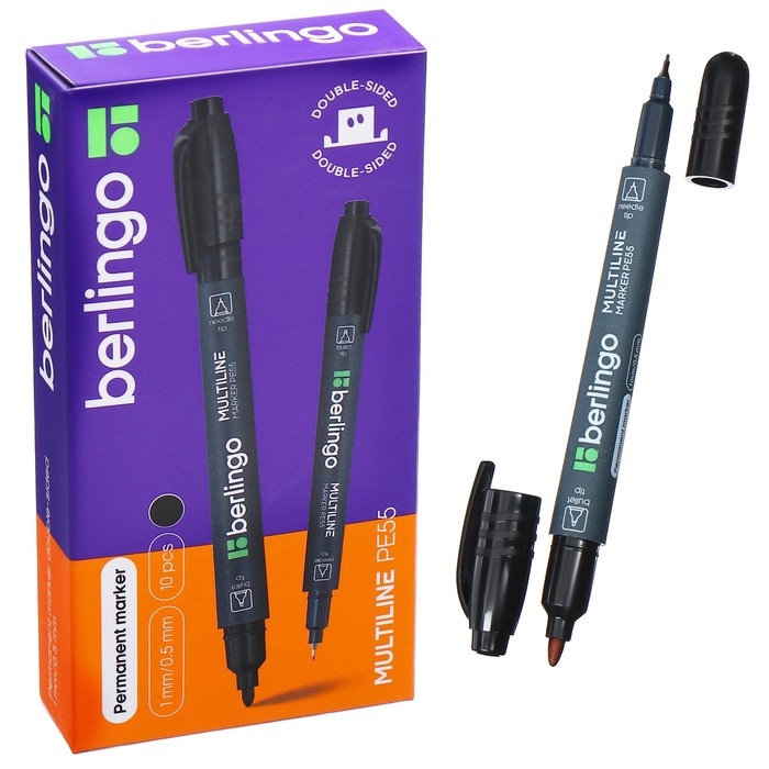 Маркер перманентный двухсторонний 1.0 мм/0.5 мм, Berlingo, чёрный Маркер перманентный двухсторонний 1.0 мм/0.5 мм, Berlingo, чёрный