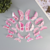 Магнит пластик светится в темноте "Розовые бабочки" двойные крылья набор 12 шт Магнит пластик светится в темноте "Розовые бабочки" двойные крылья набор 12 шт